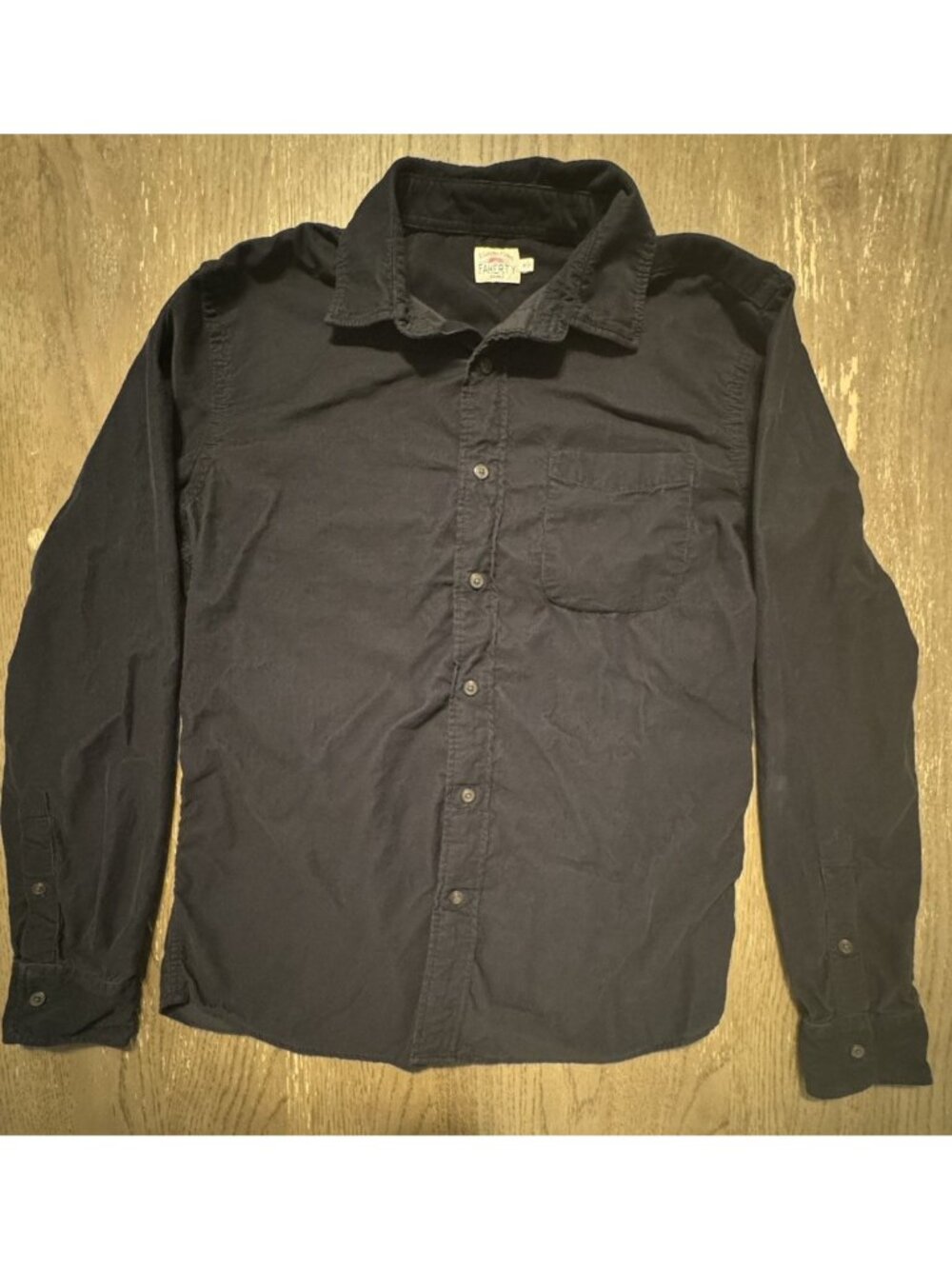 Faherty Mens Black Micro Corduroy Long Sleeve Button Up Shirt Size Medium
